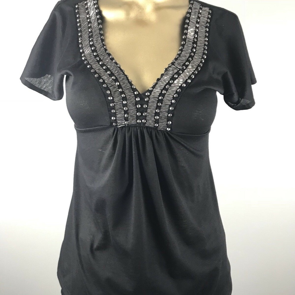 🌞Luv Luv Embellished Baby Doll V neck Top, XS
